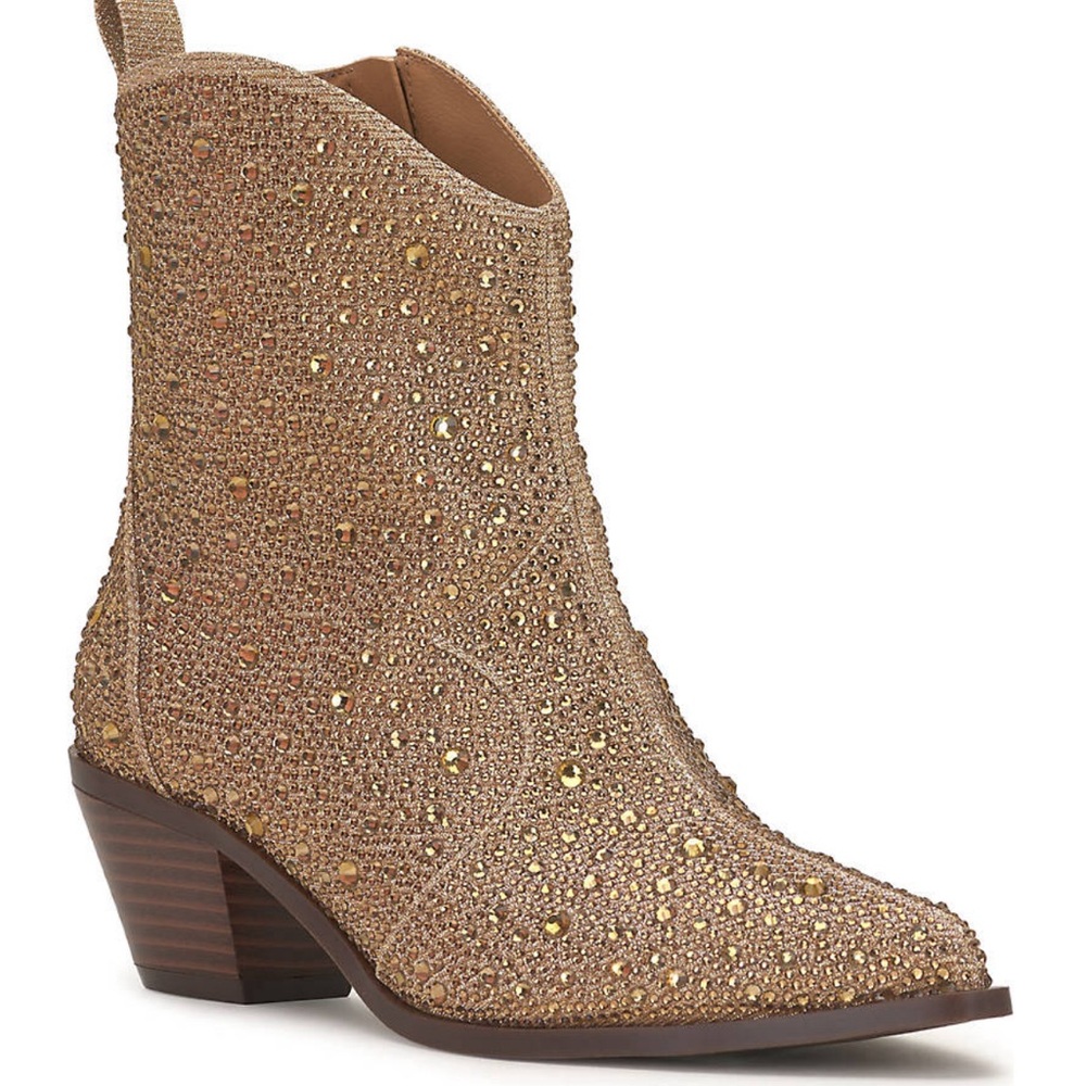 Jessica Simpson Oviedo Gold Glitter Gabor Rhinestone Western Booties